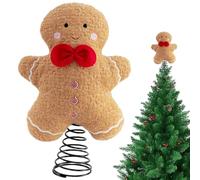 Gingerbread Tree Topper Cute Stuffed Christmas Tree Topper with Bow Tie Funny Christmas Plush for Holiday Festive Home, 12x8 Inch Ornaments