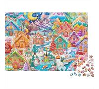 Gingerbread Village 1000 Piece Jigsaw Puzzle for Adults Whimsical Candy Fairy Tale Dream Town Challenging Premium Thick Sturdy Vibrant Stress Relief 70x50cm/1000pcs