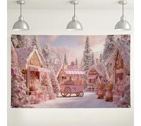 Gingerbread Village Backdrop, Cute Peach Winter Wonderland Decorations, Festive Indoor/Outdoor Photography Background for Holiday Parties 71x43 Inch