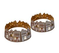 Gingerbread Village Christmas Tree Collar,LED Lit Reusable Christmas Tree Collar,60cm Festive Tree Skirt Alternative,Lighted Holiday Decor for Xmas Home & Party (2PC)