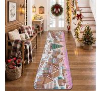 Gingerbread Village Holiday Theme House Christmas Runner Rug 2x8 | Winter Village Theme, Carpet Runner, Charming Holiday Illustration, Cozy Seasonal Accents, Detailed Gingerbread Architecture