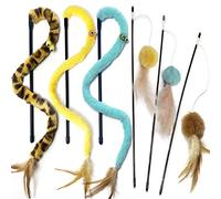 GingerUPer Cat Toy,Cat Feather Toys,Cat Teaser Wand and Rainbow Wand, Interactive Cat Toys for Indoor Cats Adult Kitten(6 Pack)