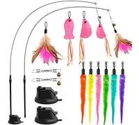 GingerUPer Cat Toys for Indoor Cats Adult Kitten Interactive Training,Cat Feather Toy,Interactive Cat Teaser Wand with Bells and Feather,9 Refills and 2 Super Suction