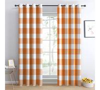 Gingham Bedroom Curtains Blackout - Orange and White Buffalo Plaid Living Room Curtains 54x90 Eyelet - Soft Thermal Insulated Patterned Drapes for Windows - 2 Panels