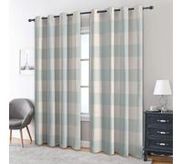 Gingham Blackout Curtains Bedroom 46 x 54, Buffalo Plaid Blue Curtains for Home Decor, Living Room, Thermal Eyelet Patterned Window Drapes, 54 Inch Drop 2 Panels MW35