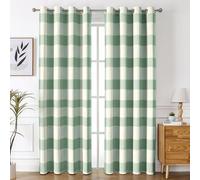 Gingham Blackout Curtains for Bedroom Living Room, Green Plaid Check Curtains Eyelet 63 Drop Home Decor, Patterned Window Drapes, 52x63 Inch 2 Panels A-M8