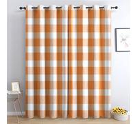 Gingham Blackout Curtains, Orange Plaid Curtains for Bedroom Living Room, 72 Inch Drop Drapes, Eyelet Thermal Window Treatments, 2 Panels