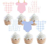 Gingham Boy Or Girl Cupcake Topper Gender Reveal Baby Shower Decoration Plaid Party Ideas 36 Pcs Blue Pink