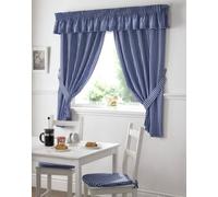 Gingham Check Blue White Kitchen Curtains Drapes W46 X L54 TIEBACKS Included