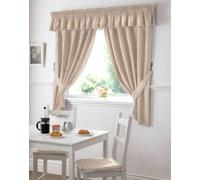 Gingham Check Cream Beige Kitchen Curtains Drapes W46 X L54 TIEBACKS Included