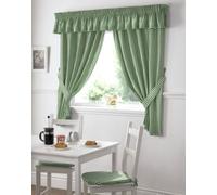 Gingham Check Green White Kitchen Curtains Drapes W46 X L54 TIEBACKS Included