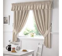 Gingham Check Kitchen Tape Top Curtains - Beige (46" Wide x 42" Drop)