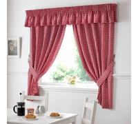GINGHAM CHECK RED WHITE KITCHEN CURTAINS DRAPES W46 X L48 & PELMET W132 X L10 by PCJ SUPPLIES
