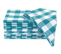 Gingham Check Teal White Cloth Napkins 18x18 Set of 12,Cotton Napkins,Kitchen Napkins,Dining Napkins,Checkered, BBQ Napkins, Soft,Absorbent,Farmhouse Napkins, Rustic Napkins by gfi linen clubs