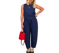 Gingham Co Ord Sets for Women Summer Lounge Wear Sets 2 Piece Outfits Gingham Check Print Sleeveless Top and Trousers ladies Travel Outfit Airport Set for Vacation Beach Holiday 2026