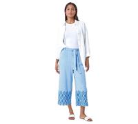 Gingham Cotton Broderie Cropped Trousers Roman Blue 18