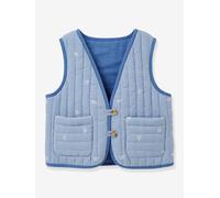 Gingham embroidered CYRILLUS girl's sleeveless quilted jacket chequered blue