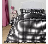 Gingham Frill Reversible Duvet Cover Bedding Set with Pillowcase OHS Black Double