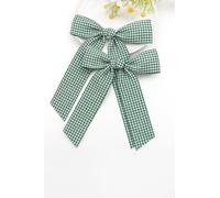 Gingham Hair Bow Set - Pack of 2 | School Hair Clips | Back to School Accessories for Girls | Green Checked Pattern | Large Ribbon Bows with Alligator Clips - One Size