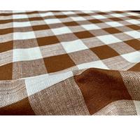 Gingham Linen Checked Fabric Check Material Buffalo Plaid - Dressmaking, Curtains, Home Furnishing - 140cm Wide (Light Brown & White, 1 METRE)