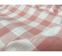 Gingham Linen Checked Fabric Check Material Buffalo Plaid - Dressmaking, Curtains, Home Furnishing - 140cm Wide (Baby Pink & White, 1 METRE)