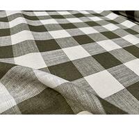Gingham Linen Checked Fabric Check Material Buffalo Plaid - Dressmaking, Curtains, Home Furnishing - 140cm Wide (Khaki & White, 2 METRES)