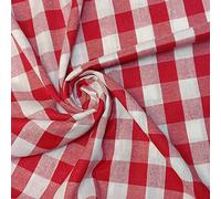 Gingham Linen Checked Linen Fabric Plaid Material 1" Khadi Soft Linen Checks Vichy Fabric 42" (Red & White, 5 Meter)