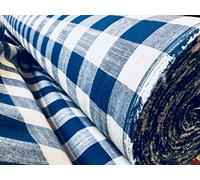 Gingham Linen Checked Linen Fabric Plaid Material Buffalo Black or Blue Check - 140cm Wide (Sold by The metre) (Royal Blue & White)