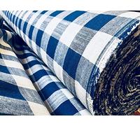 Gingham Linen Checked Linen Fabric Plaid Material Buffalo Check - Royal Blue & White (Sample 10CM X 10CM)