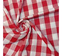 Gingham Linen Checked Linen Fabric Plaid Material Khadi Soft Linen Checks Vichy Fabric 42"e (1 Meter, Red & White (1"))