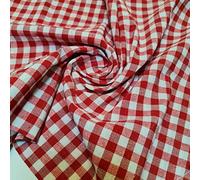 Gingham Linen Checked Linen Fabric Plaid Material Khadi Soft Linen Checks Vichy Fabric 42"e (2 Meter, Red & white (1/8"))