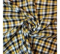 Gingham Linen Checked Linen Fabric Plaid Material Khadi Soft Linen Checks Vichy Fabric 42" e (2 Meter, Mustard Black White (1/4"))