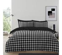 Gingham Moor Check Microfibre Duvet Cover Set - Reversible Checked Quilt Cover with Matching Pillowcases - Soft, Lightweight Bedding Set - Easy-Care & Durable (Black, Double)