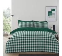Gingham Moor Check Microfibre Duvet Cover Set - Reversible Checked Quilt Cover with Matching Pillowcases - Soft, Lightweight Bedding Set - Easy-Care & Durable (Forest Green, Double)