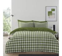 Gingham Moor Check Microfibre Duvet Cover Set - Reversible Checked Quilt Cover with Matching Pillowcases - Soft, Lightweight Bedding Set - Easy-Care & Durable (Green, Double)