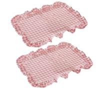 Gingham Placemats with Ruffle Edge,12x18in Red Checkered Cotton Table Mats, Washable Machine Cotton Rectangle Placemats for Dining Table,Tea Party,Brunch,Wedding,Farmhouse Kitchen Decor (Pink 2 pcs)