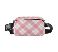 Gingham Plaid Fanny Pack Belt Bag Crossbody Bags for Women Adjustable Strap Everywhere Waist Pouch for Workout Running Magenta