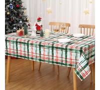 Gingham Plaid Wipeable Tablecover - Waterproof, Rectangular, 54x70 Inches - Red and Green - Perfect for Kitchen & Dining Room Decoration - Xmas Tablecloth