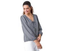 Gingham Print Tie Front Woven Top Roman Black 20