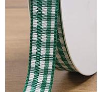 Gingham Ribbon 10-15-25mm Thin Small Check Tartan Plaid Rustic Vintage Per 1m (Green, 10mm)