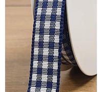 Gingham Ribbon 10-15-25mm Thin Small Check Tartan Plaid Rustic Vintage Per 1m (Navy Blue, 10mm)