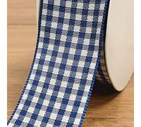 Gingham Ribbon 10-15-25mm Thin Small Check Tartan Plaid Rustic Vintage Per 1m (Navy Blue, 25mm)