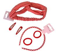 Gingham School Hair Accessories Sets (Red Gingham 6 Piece Set Bandeau, Alice Headband, 2 Ponios, 2 Bendy Clips, one size)