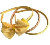 Gingham School Hair Accessories Sets (Yellow Set of 3 Alice Headbands, One Plain Satin, One Gingham, One Satin with Gingham Ribbon Bow, one size)