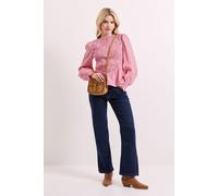 Gingham Shirred Bodice Blouson Sleeve Peplum Top Dorothy Perkins Red 10