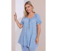 Gingham Textured Frill Top Yours Blue 26-28