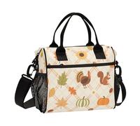 Gingham Thanksgiving Turkey Pumpkin Yellow Large Lunch Tote Waterproof) with Shoulder Strap Lunch Totes for Women Adults School