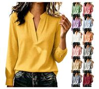 Gingham Tops for Women UK Plus Size Long Sleeve V Neck Checked Shirts Lightweight Breathable Business Casual Work Blouses Spring Fall Plaid Shirt for Women Going Out Outfits