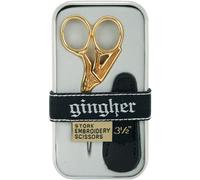 Gingher Gold-Handled Stork Embroidery Scissors 3.5"-W/Leather Sheath 01005280