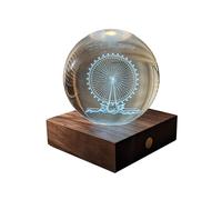Gingko Amber 3D Laser Engraved Premium Crystal Light with Wooden Walnut Base, LED Lights, Touch Control Button, 4 Light Brightness, USB-C Charging, Packed in Premium Gift Box (Ferris Wheel)